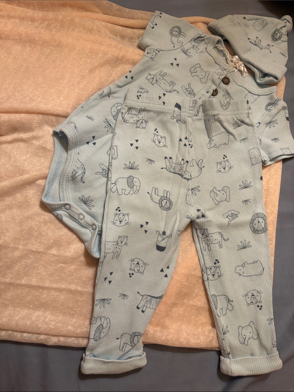 The Children's Place Light Blue Animal Print Hooded Pajama Set